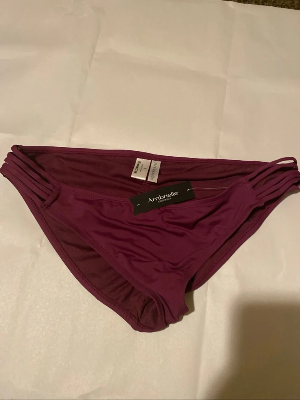 Ambrielle Deep Plum Swim Bikini Bottoms Size L